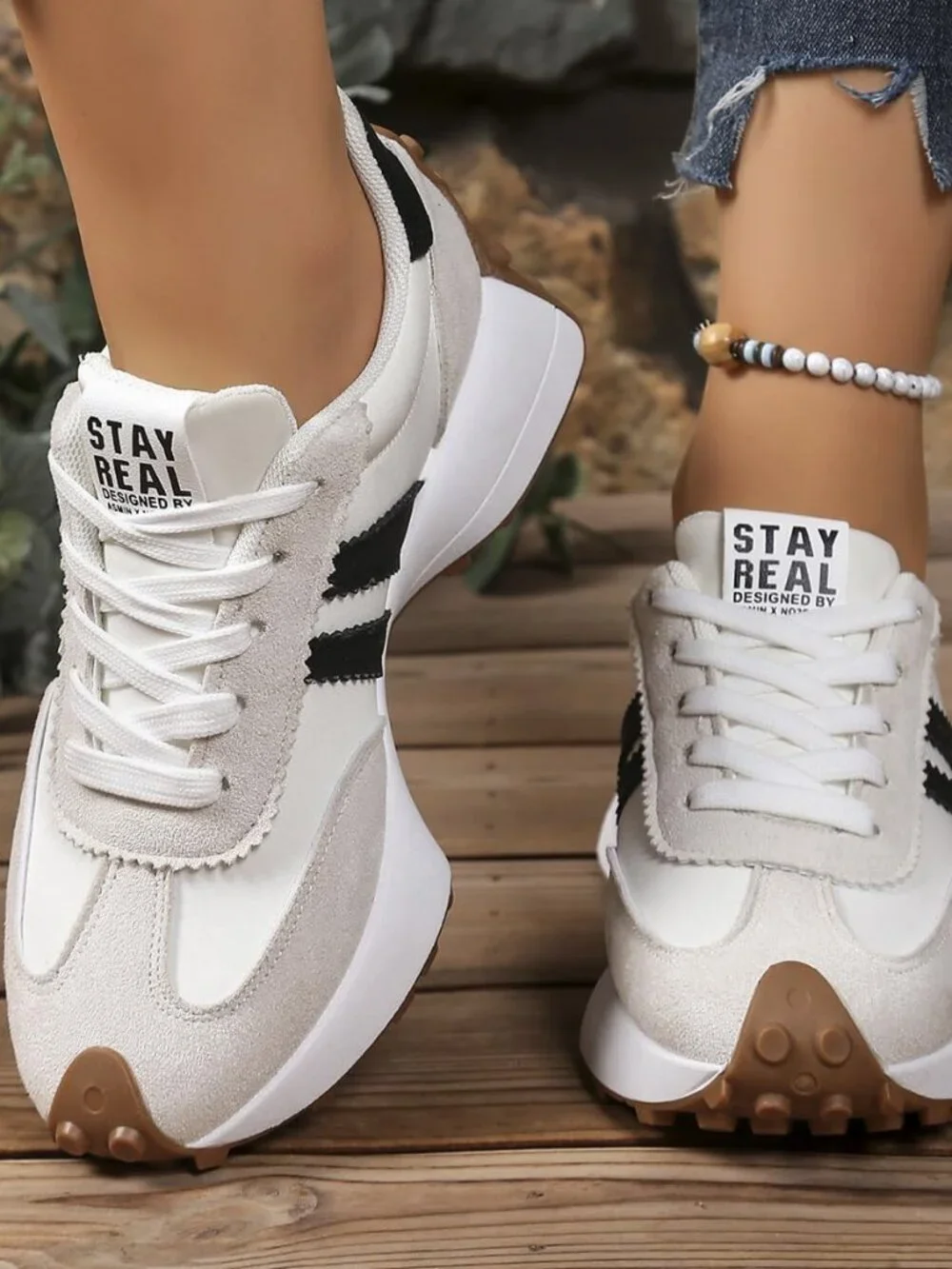 Chic White Thick Sole Sneakers with Breathable Textile Upper for Everyday Style